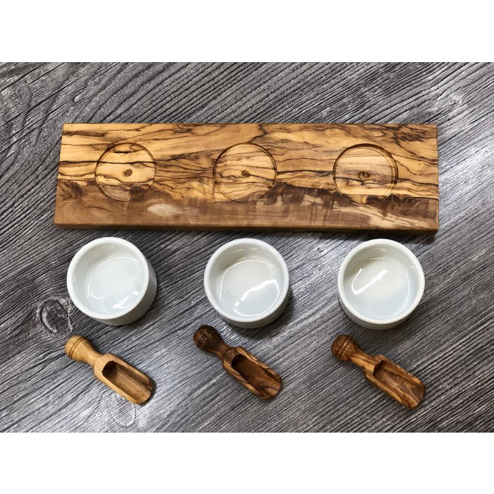 Prieskonių trio ant alyvmedžio padėklo „7in1“, Keramika, Alyvmedis – Paveikslėlis 4